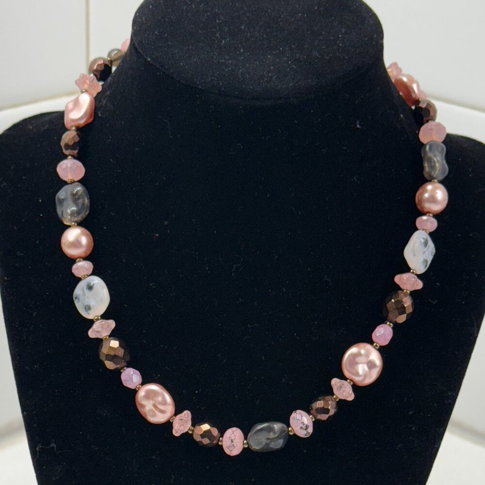 Pretty Pink and Brown Beaded Choker